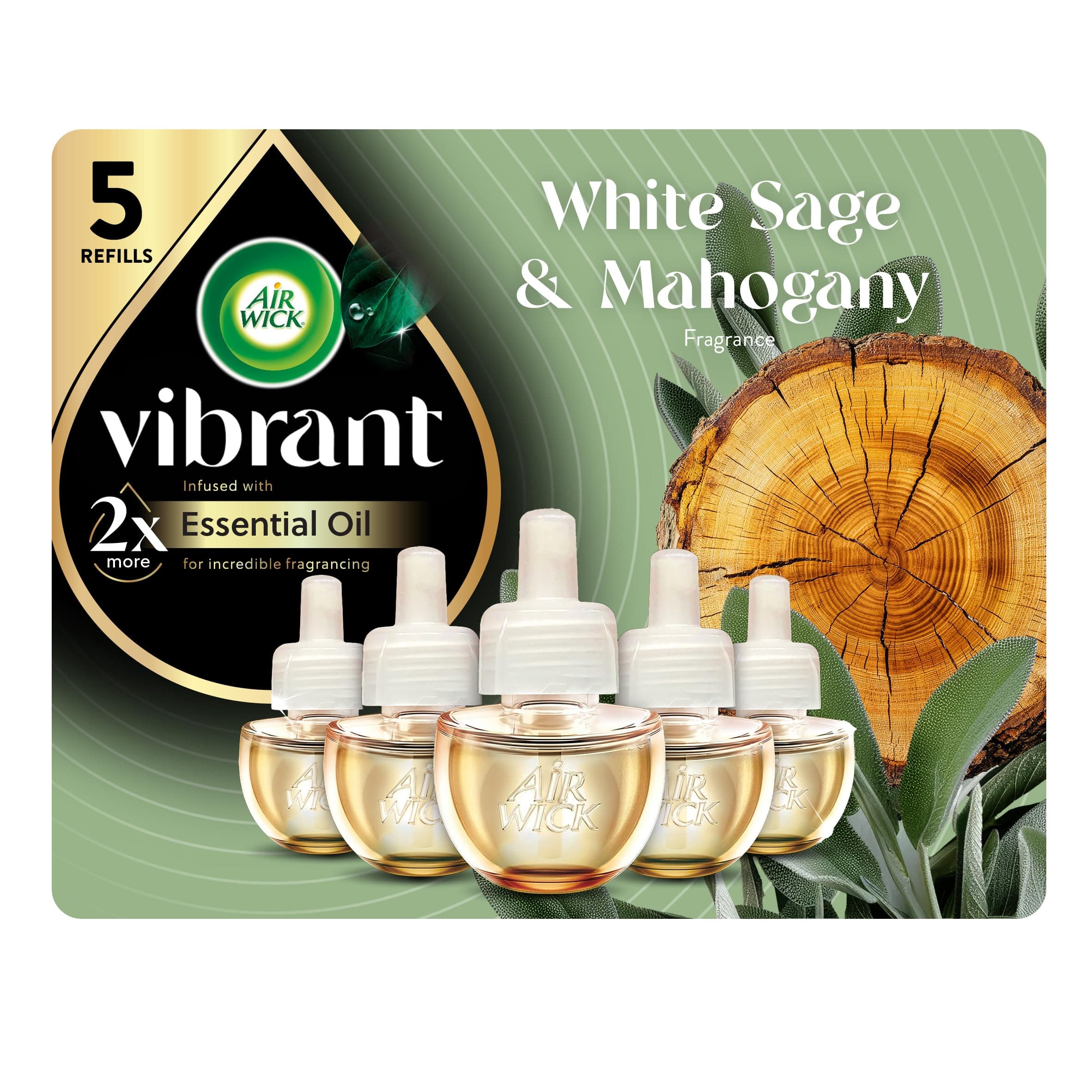 Plug in Scented Oil Refill, 5ct, White Sage & Mahogany, Air Freshener, Essential Oils