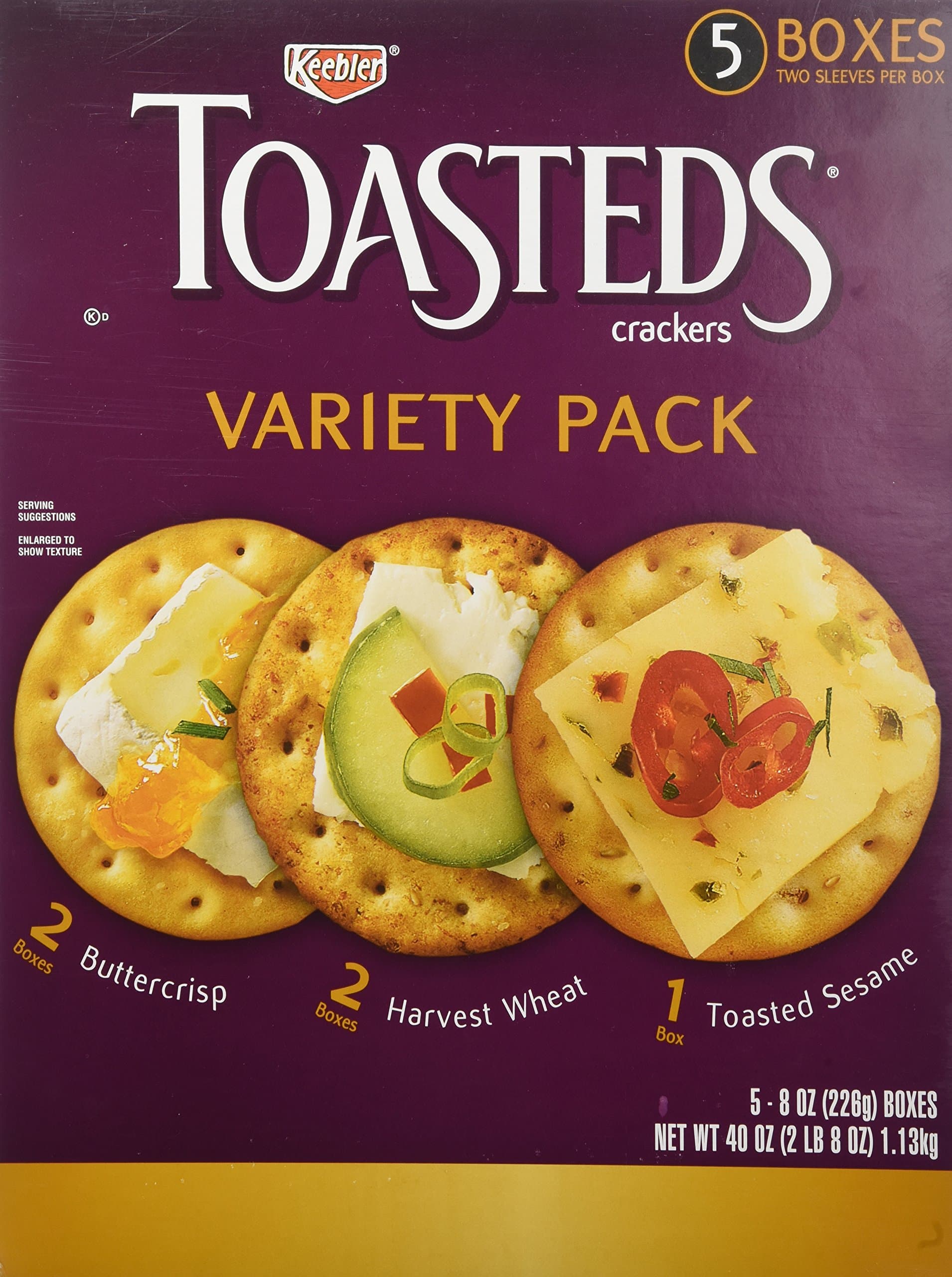 Toasted Crackers, Three Assorted Flavors (8-Ounce each), 40-Ounce Box