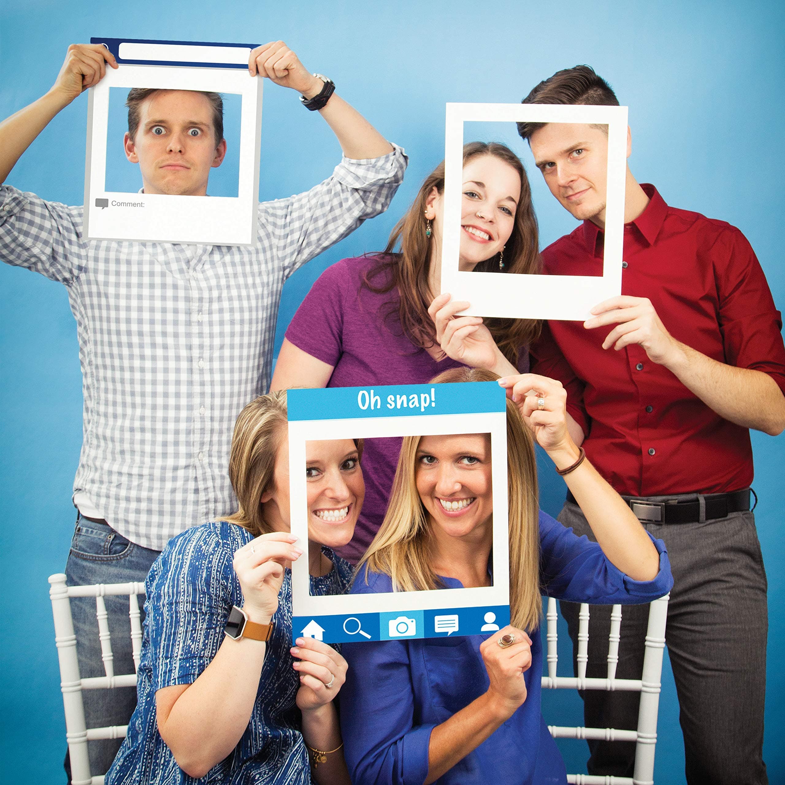 Social Media FB Snap Pics Frames (6 pcs) Photo Booth Props (Plus Party Planning Checklist by Mikes Super Store)