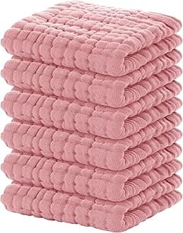 Yoofoss Muslin Baby Washcloths 100% Organic Cotton Face Towels 6 Pack Wash Cloths for Baby 12x12in Soft and Absorbent Baby Wipes (Bean Paste)