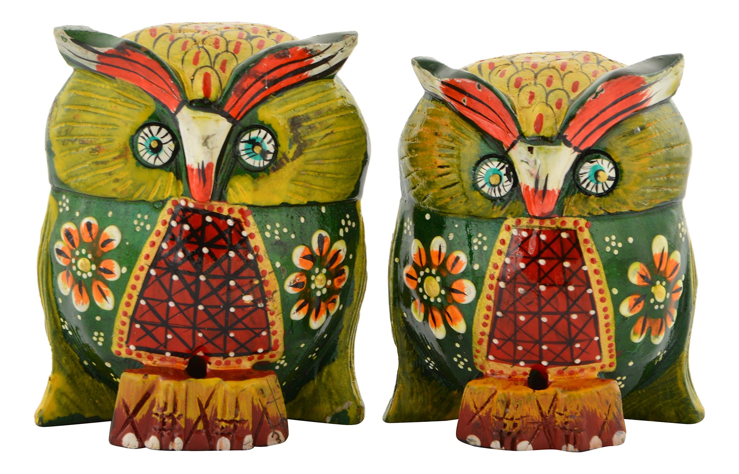 Houzzplus Wood Painted Owl Set (7 x 3 x 8 cm, Multicolour)