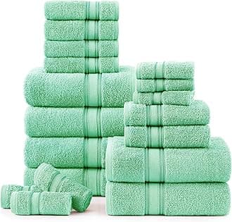 LANE LINEN 18 Piece Bathroom Towels – Luxurious 100% Cotton Towel Set, Zero Twist, Includes 6 Bath, 6 Hand & 6 Washcloths, Quick-Dry, Lightweight, Everyday Essential, Machine Washable – Aqua Sky