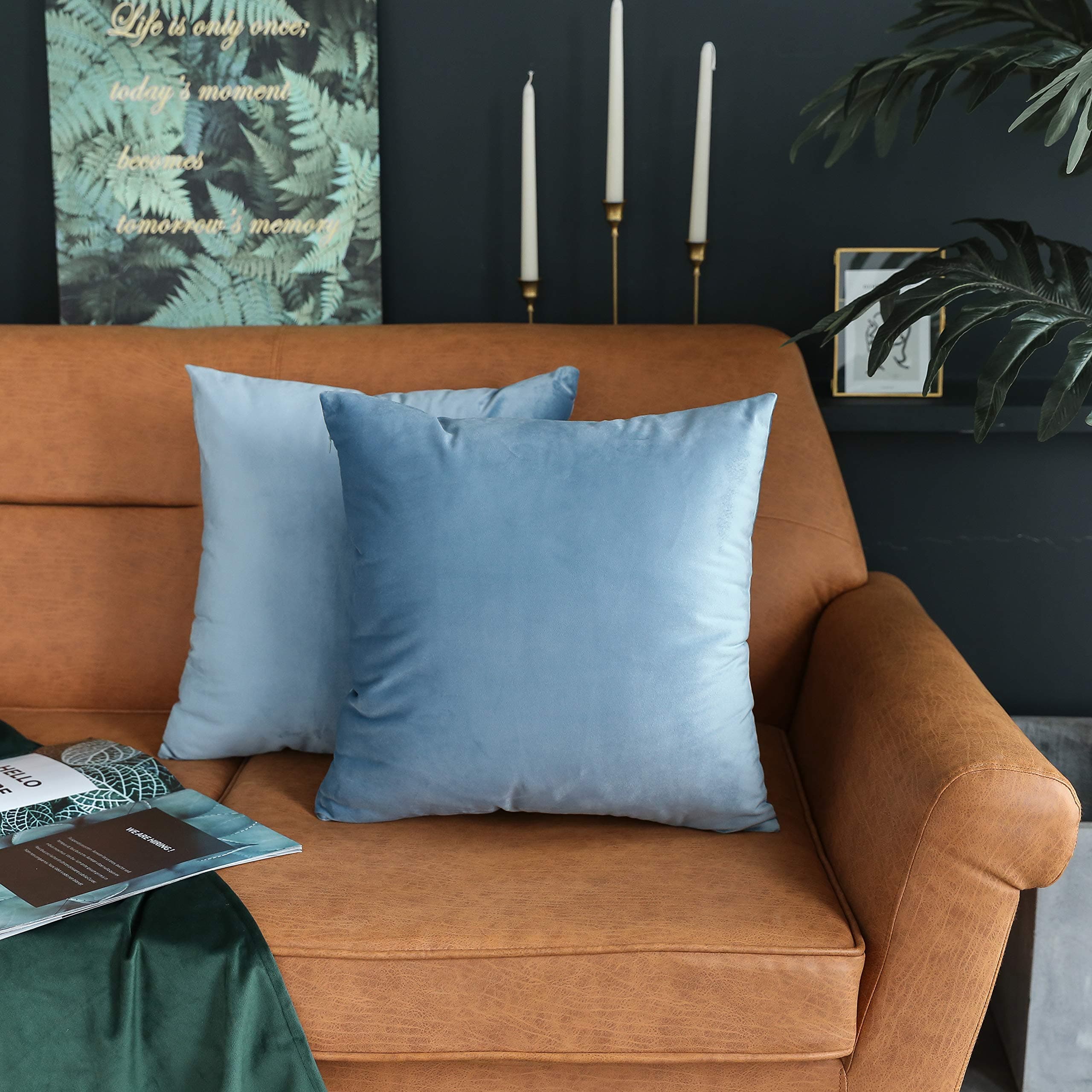 Kevin TextileSoft Velvet Throw Pillow Covers Soild Decorative Square Pillow Cases 2 Packs, 20"x20" Blue KTGZHLR-D20C01