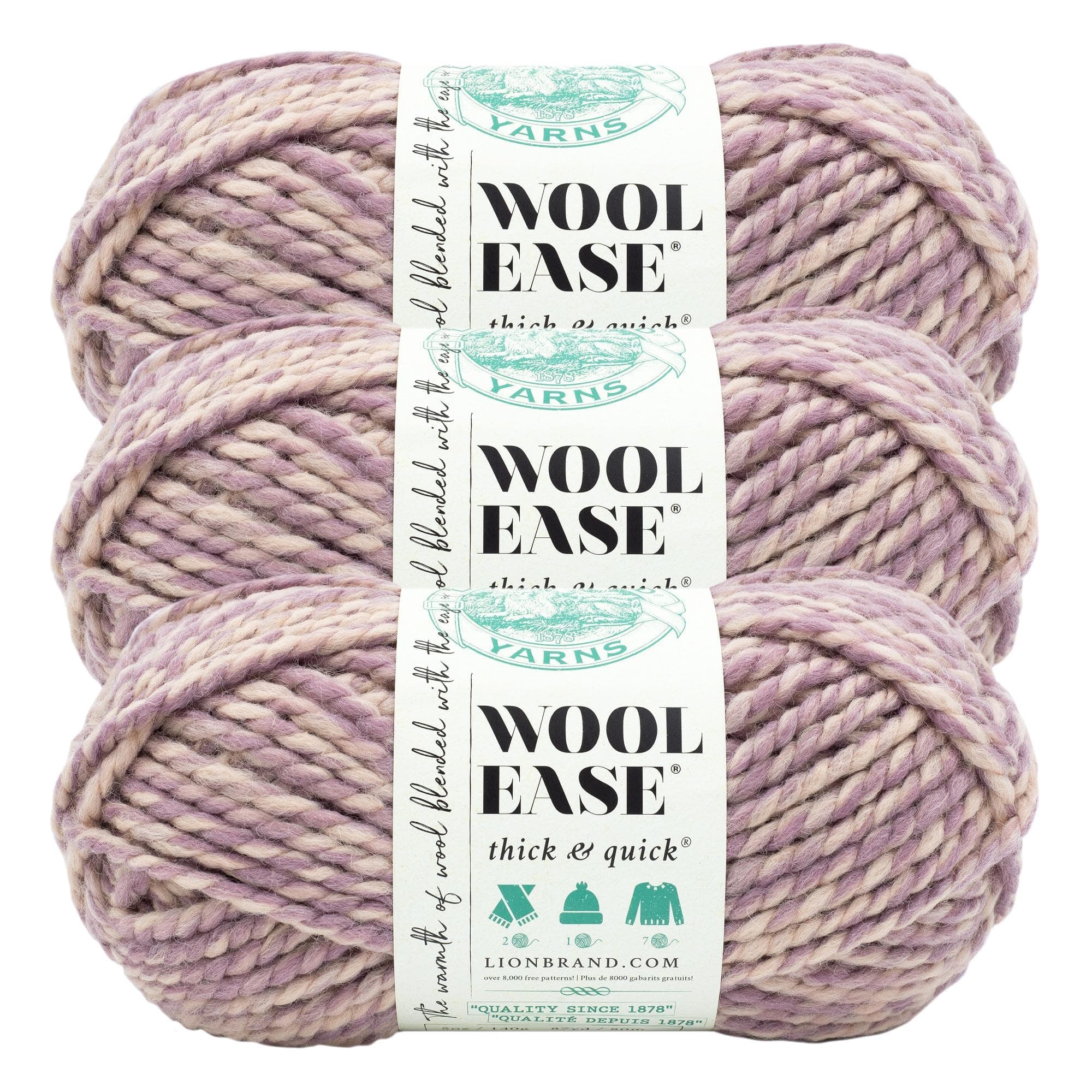 Lion Brand Wool Yarn, Light Thick and Fast Yarn, Soft and Bulky Yarn for Knitting, Crochet and Crafting, Pack of 3, Bubbles