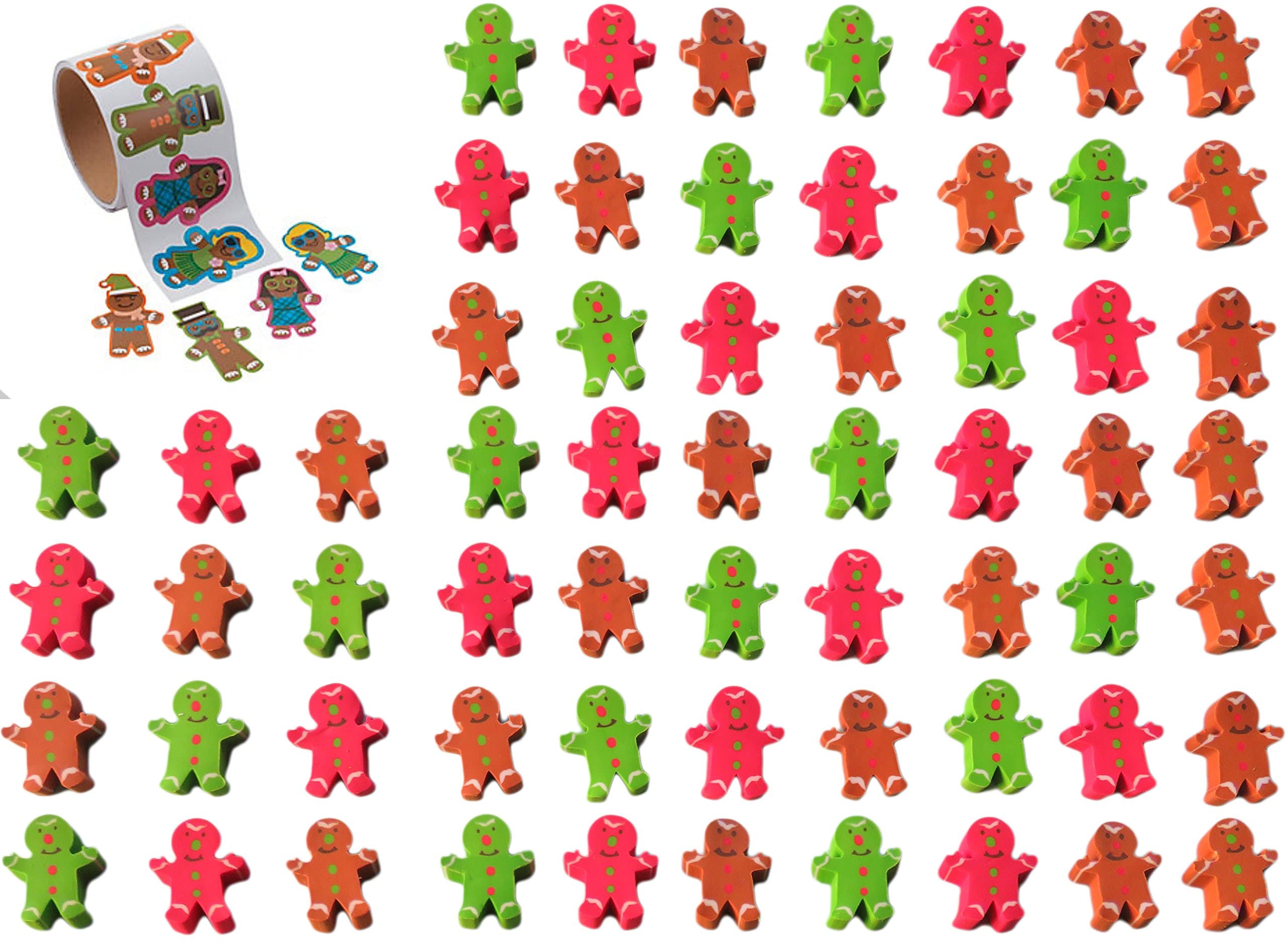 Hobby Monsters Fun Mini Gingerbread Erasers with 100 Free Christmas / Holiday Stickers