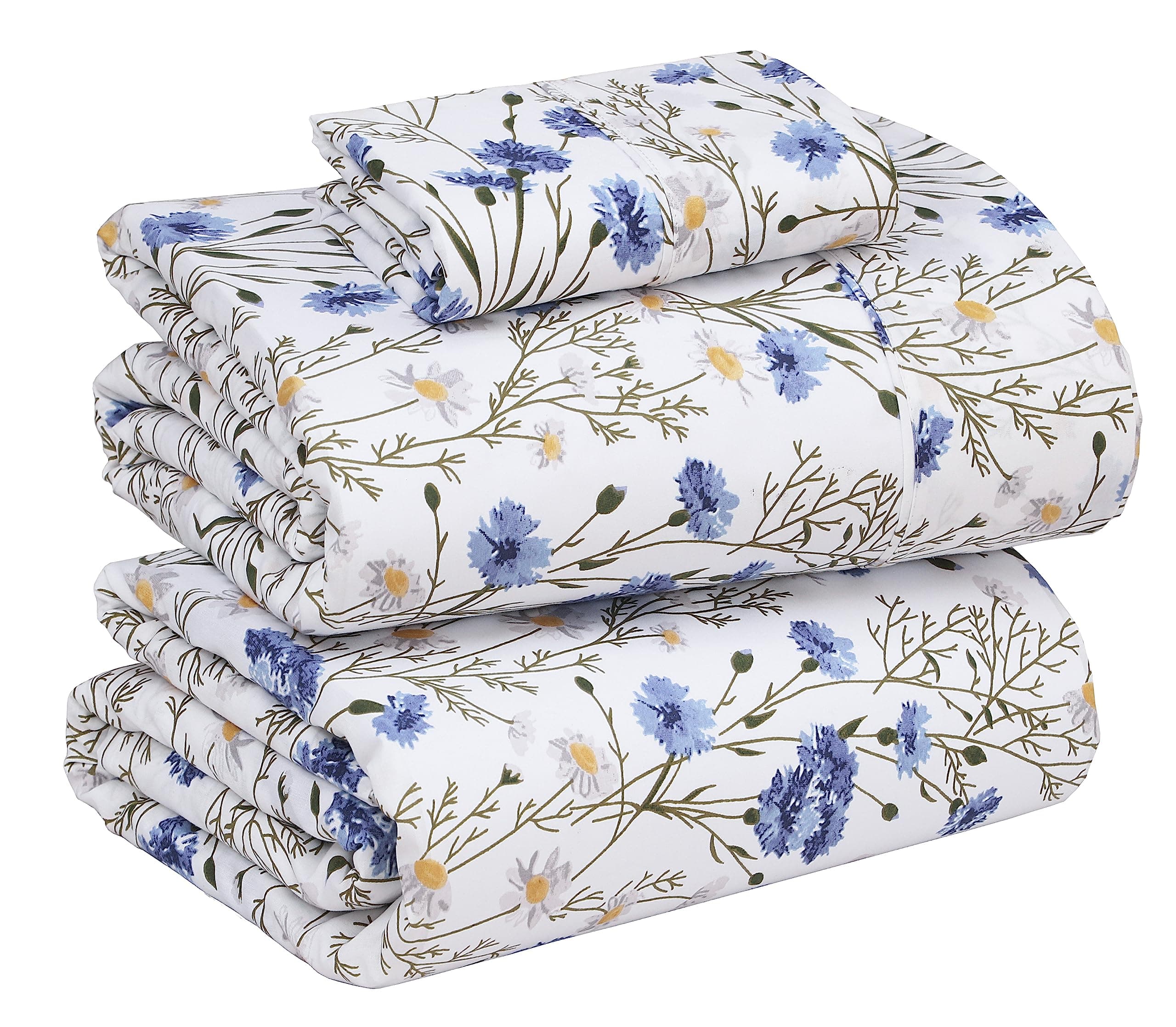 100% Cotton Sheets – Twin Size Percale Bedding, Cooling & Breathable Floral Design, Durable with a Crisp, Soft & Comfortable Feel, 16" Deep Pocket, 3-Piece Set, Sweet Pea
