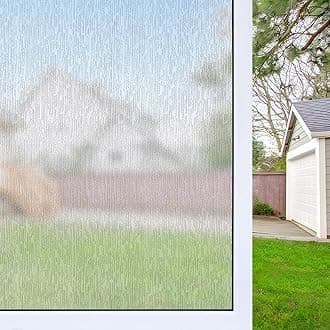 WPCTEV Window Film Non Adhesive Frosted Film Privacy Window Sticker Self Static Cling Vinly Glass Film Anti UV Decorative for Home Office Rain 35.4 Inch x 13.1 Feet
