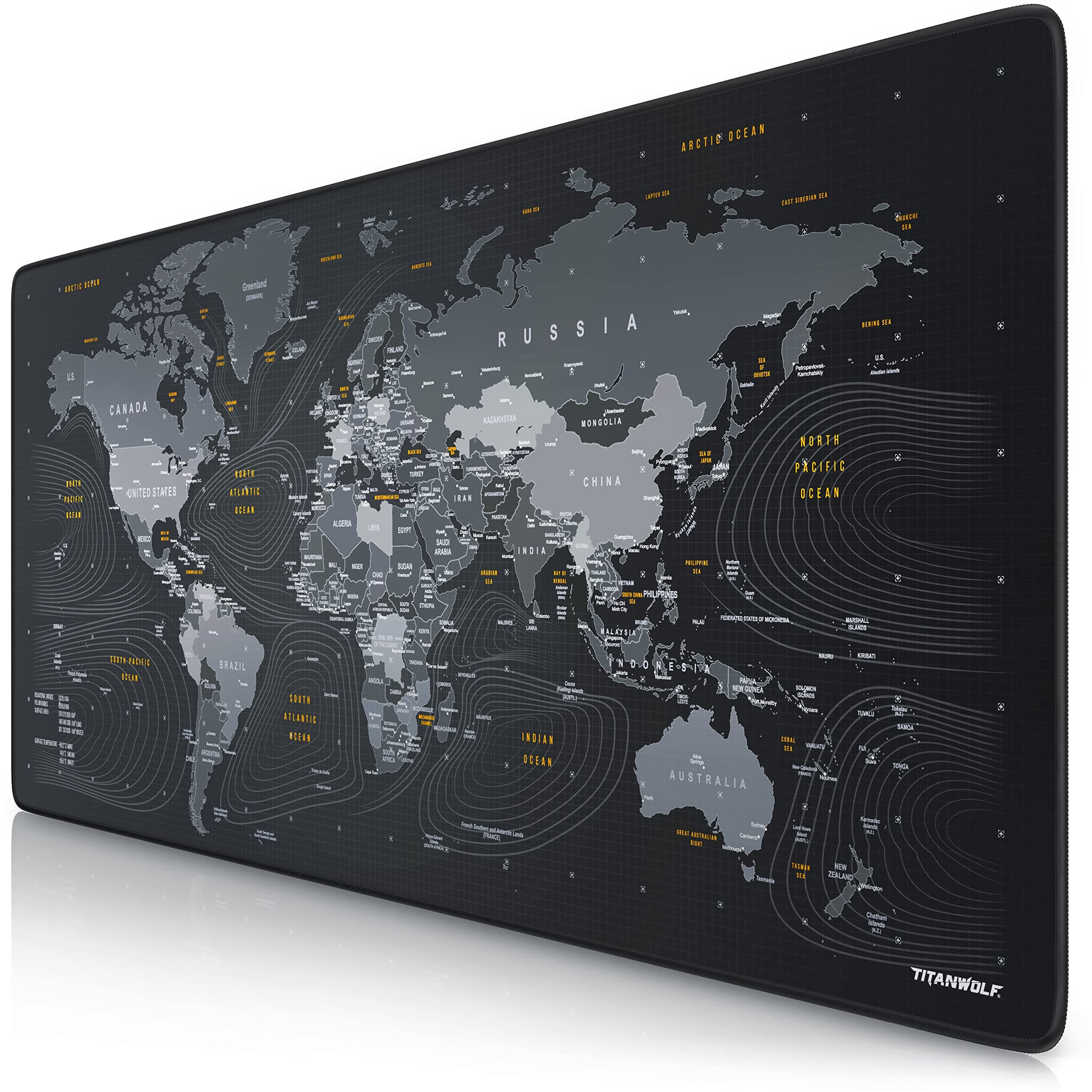 CSL-ComputerTitanwolf XXL Speed Gaming Mouse Mat Titanwolf World Map 900 x 400 mm XXL Mouse Mat Large Size Improves Precision and Speed