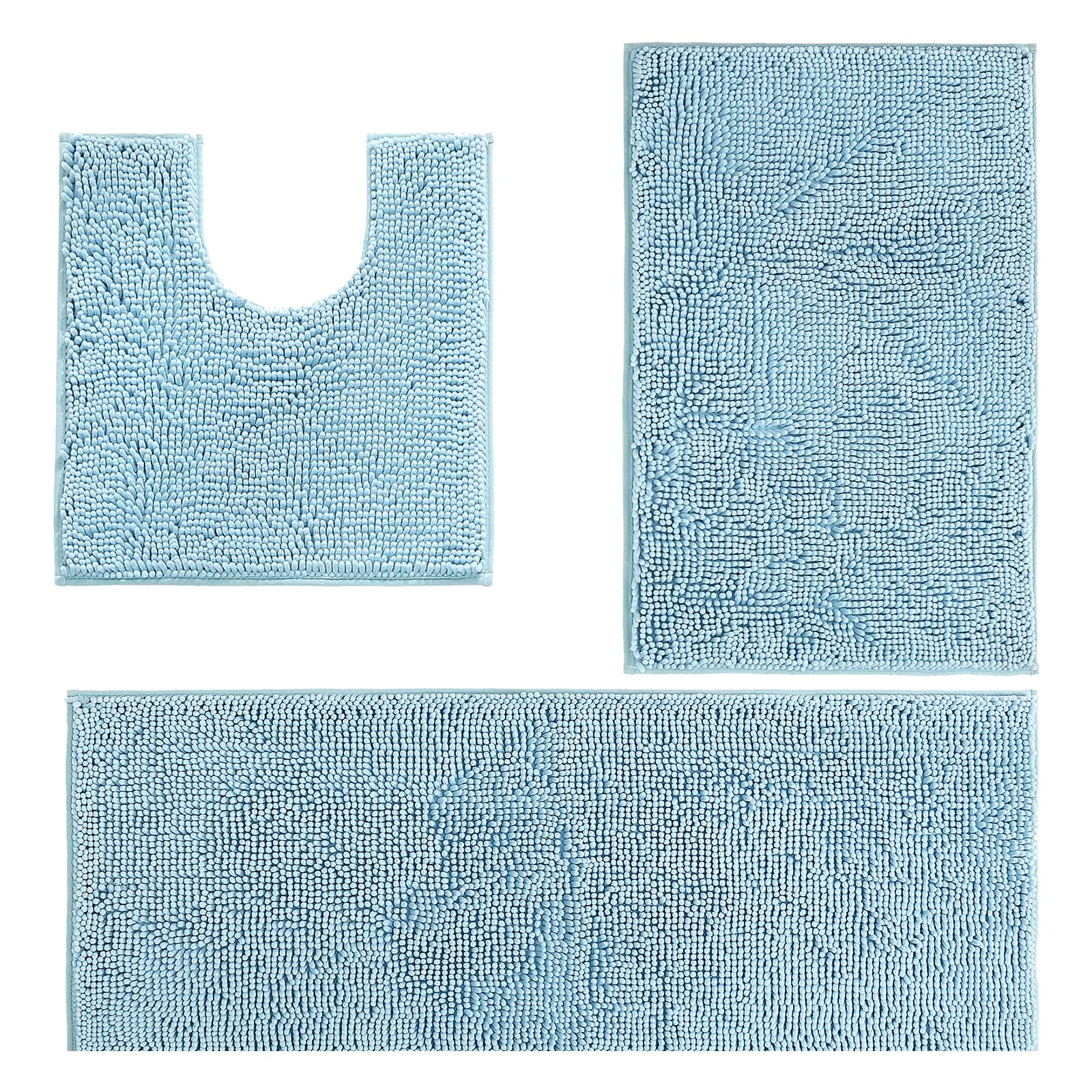 AinDen Bathroom Mat, Non-slip Bath Mat Set 3 Pieces Absorbent Toilet Rug for Bathroom, Bedroom, Kitchen, 20x20in 50x50cm/16x24in 40x60cm/20x32in 50x80cm (Light Blue)