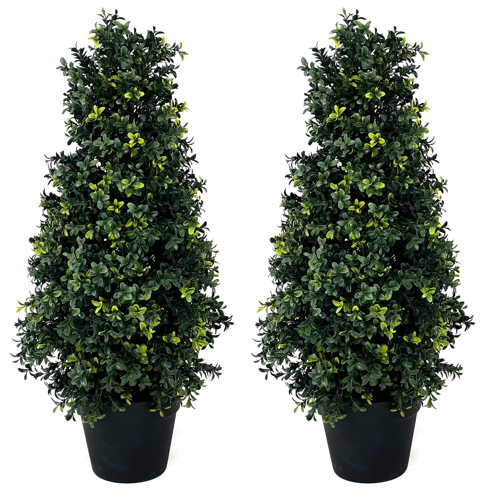 Two Artificial UV Rated 30/ inch Boxwood Cone Topiary w/Pot, Silk Tree Warehouse Indoor Outdoor Tree Bush Ball Plant Evergreen Pine LLC100391Y