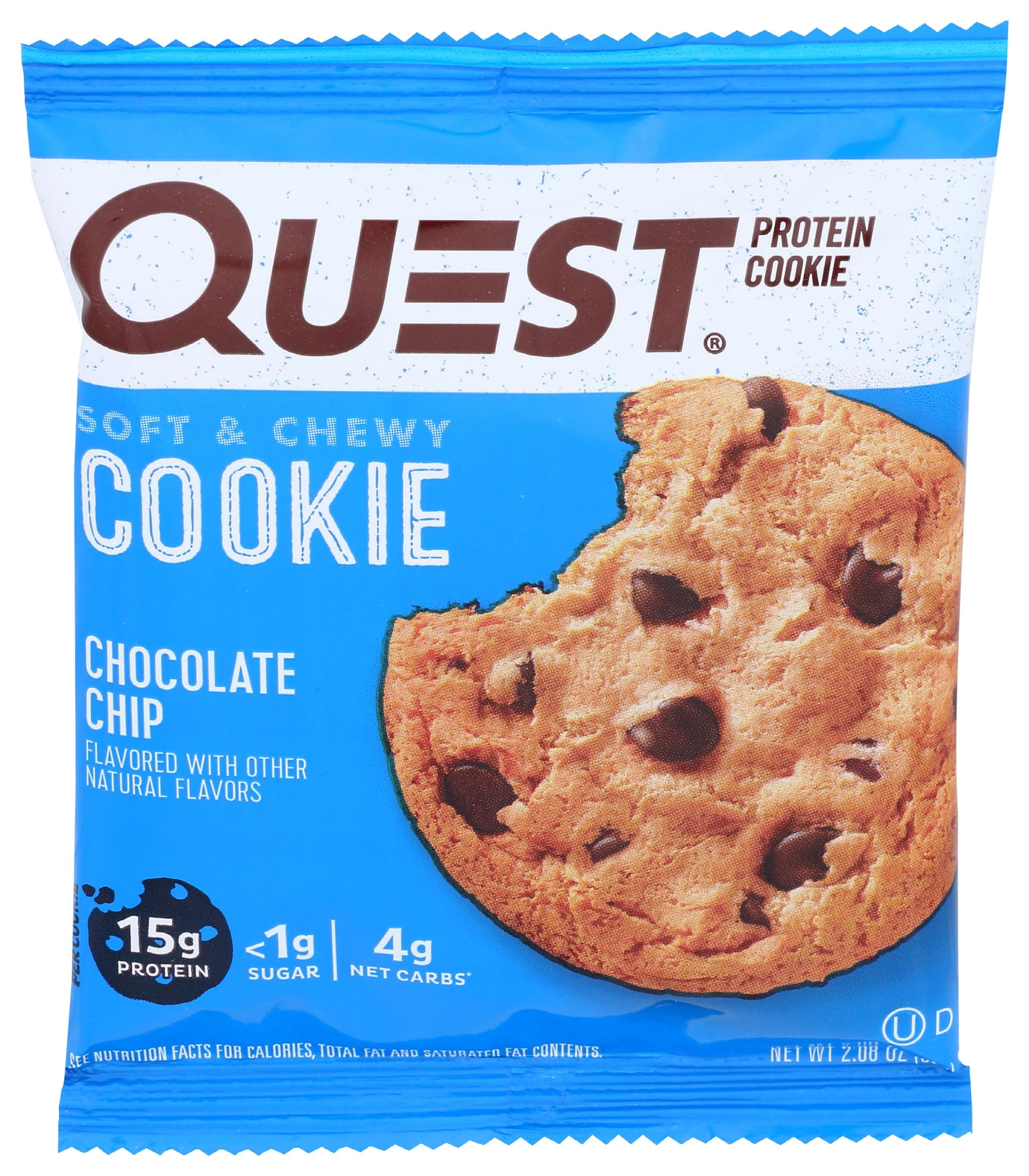 Nutrition Protein Cookie, Chocolate Chip, 15g Protein, 4g Net Carbs, 250 Cals, 2.08oz Cookie, Single Sample, High Protein, Low Carb, Gluten Free, Soy Free