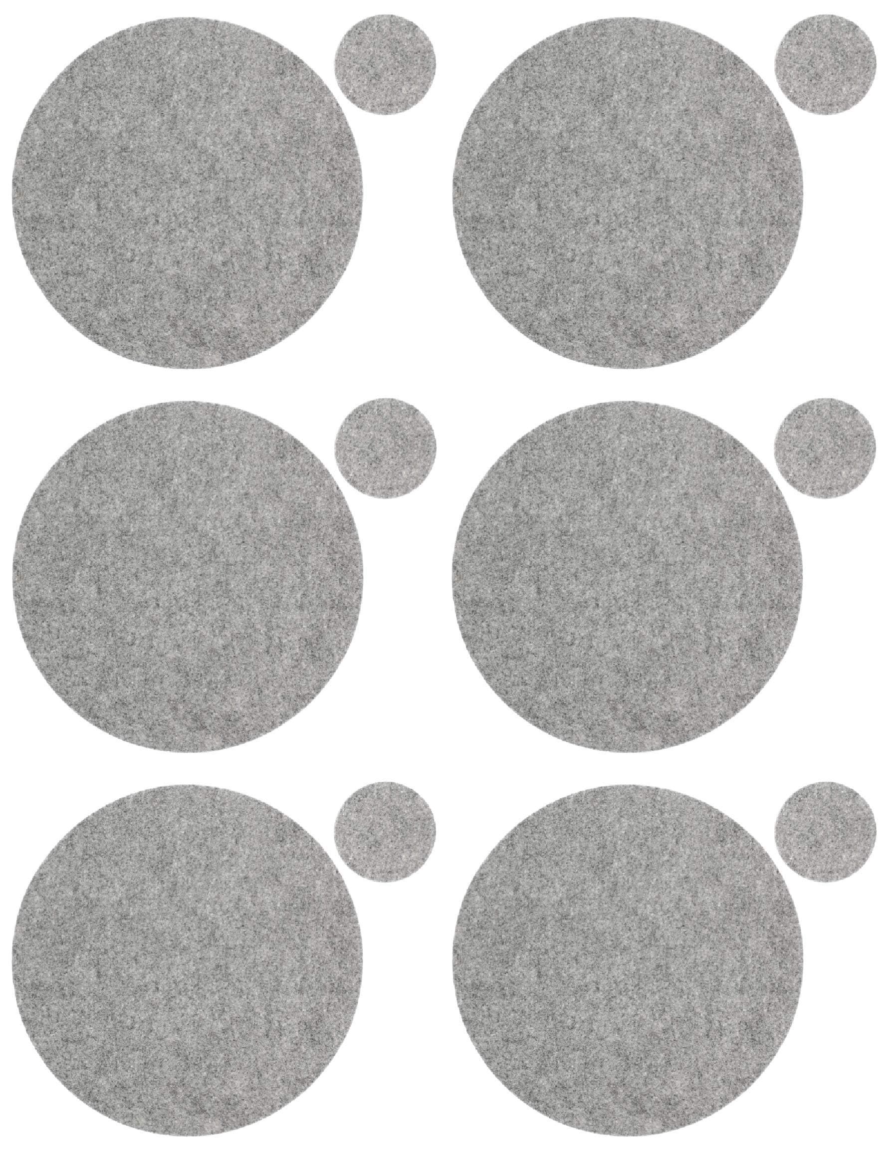 Gilde place mats, 6 round place mats with 6 coasters, 35 cm and 10 cm diameter, felt, washable, in light grey