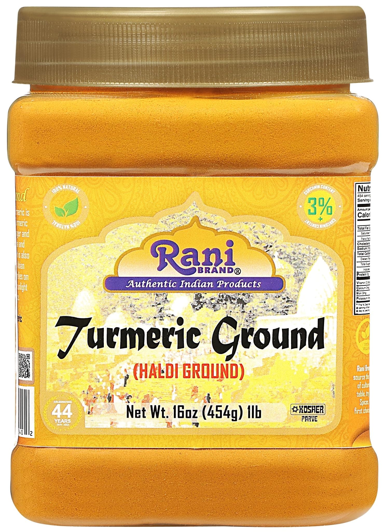 Rani Turmeric (Haldi) Root Powder Spice, (High Curcumin Content) 16oz (1lb) 454g PET Jar ~ All Natural | 100% Pure, Salt Free | Vegan | Gluten Friendly | NON-GMO | Kosher | Indian Origin