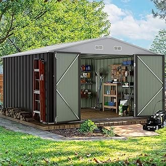 Devoko 10 x 10 FT Outdoor Storage Shed, Metal Garden Sheds & Outdoor Storage Clearance, Large Tool Shed Outdoor with Single Lockable Door for Patio Lawn Backyard (Gray)