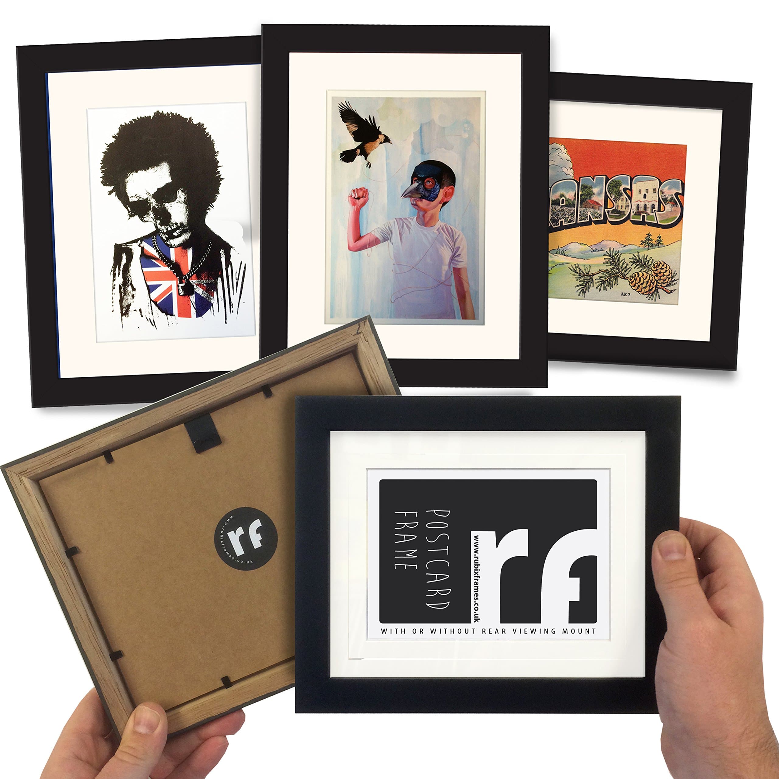 Postcard Frame with 'Conservation Backing' Board - BLACK - Quality Wooden Picture Frame - Acid Free Mount - RUBIX FRAMES