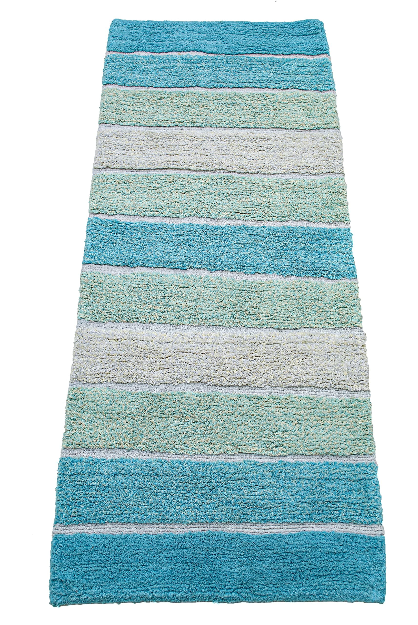 Chardin home Cordural Stripe Bath Rug Runner with Skid Resistant Latex Spray Underneath.Aqua Turquoise, 24" W x 60'' L