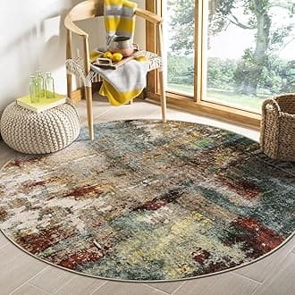 Lahome Modern Abstract Round Rug - 4Ft Red Area Rugs for Living Room, Soft Bathroom Circle Mat Machine Washable Non Slip Indoor Accent Carpet for Kitchen Entryway Bedroom Family Room