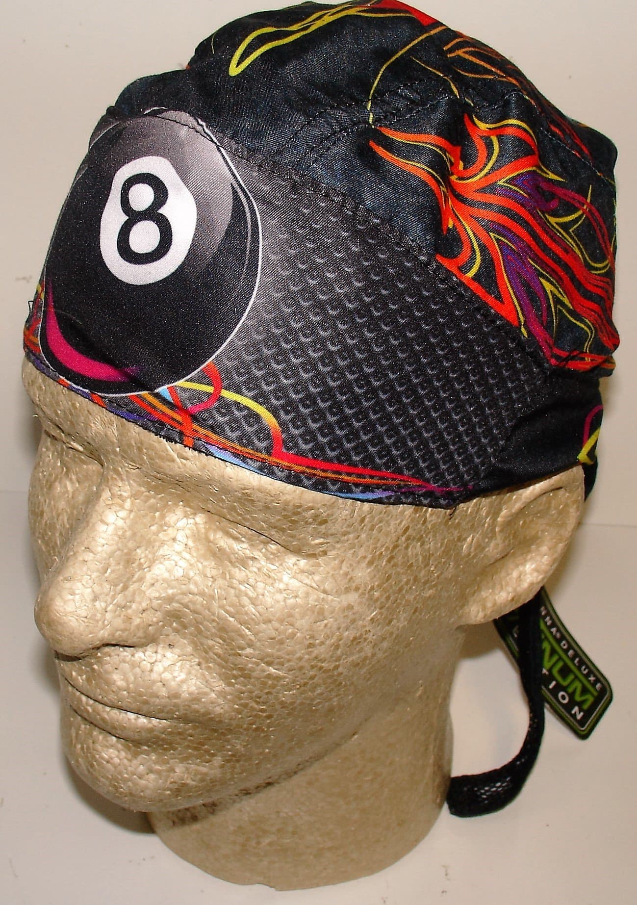 Danbanna Deluxe Platinum Biker Doo Rag Headwrap Pinstripe 8 Eight Ball with Sweatband