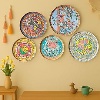 Madhubani Wall Plate for home decor | metal wall decor items for living room | gifts for family | home decor and house warming gift items | wall art & showpiece| Set of 5