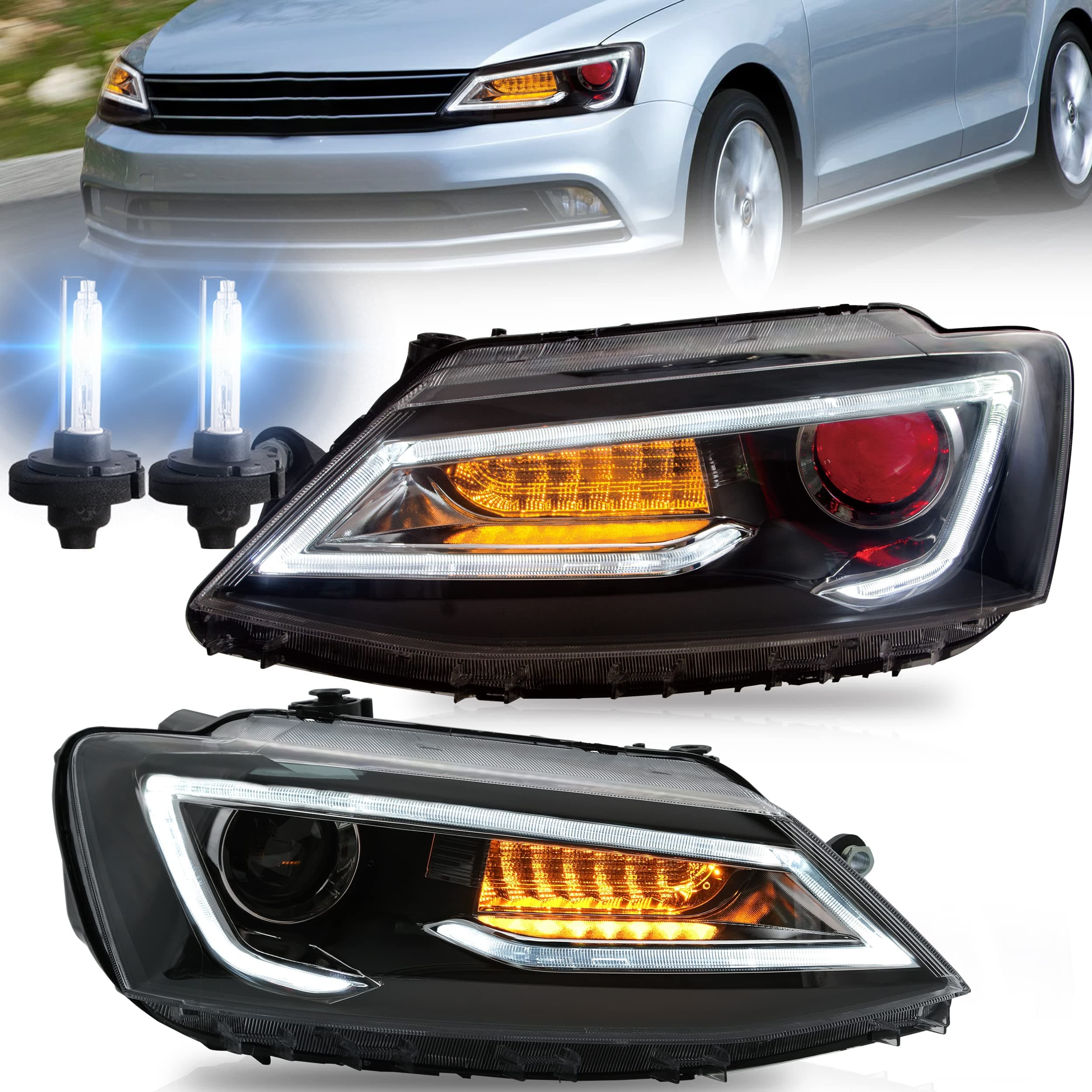 VLAND Headlights Fit for 2011-2018 Jetta 6th, Plug-and-play, with Sequential ...