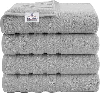 American Soft Linen Luxury Hotel & Spa Quality, Turkish Cotton, 27x54 Inches 4-Piece Bath Towel Set for Maximum Softness & Absorbency, Dry Quickly - Rockridge Grey