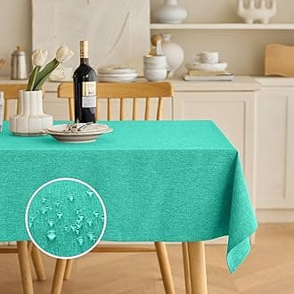 Decorelia Faux Linen Small Rectangle Tablecloth for Kitchen Dining Room,Outdoor Coffee Wrinkle-free Washable Table Cloth Covers for Wedding, Picnics, Party(Oblong, 60 x 84 Inch (6-8 Seats), Turquoise)