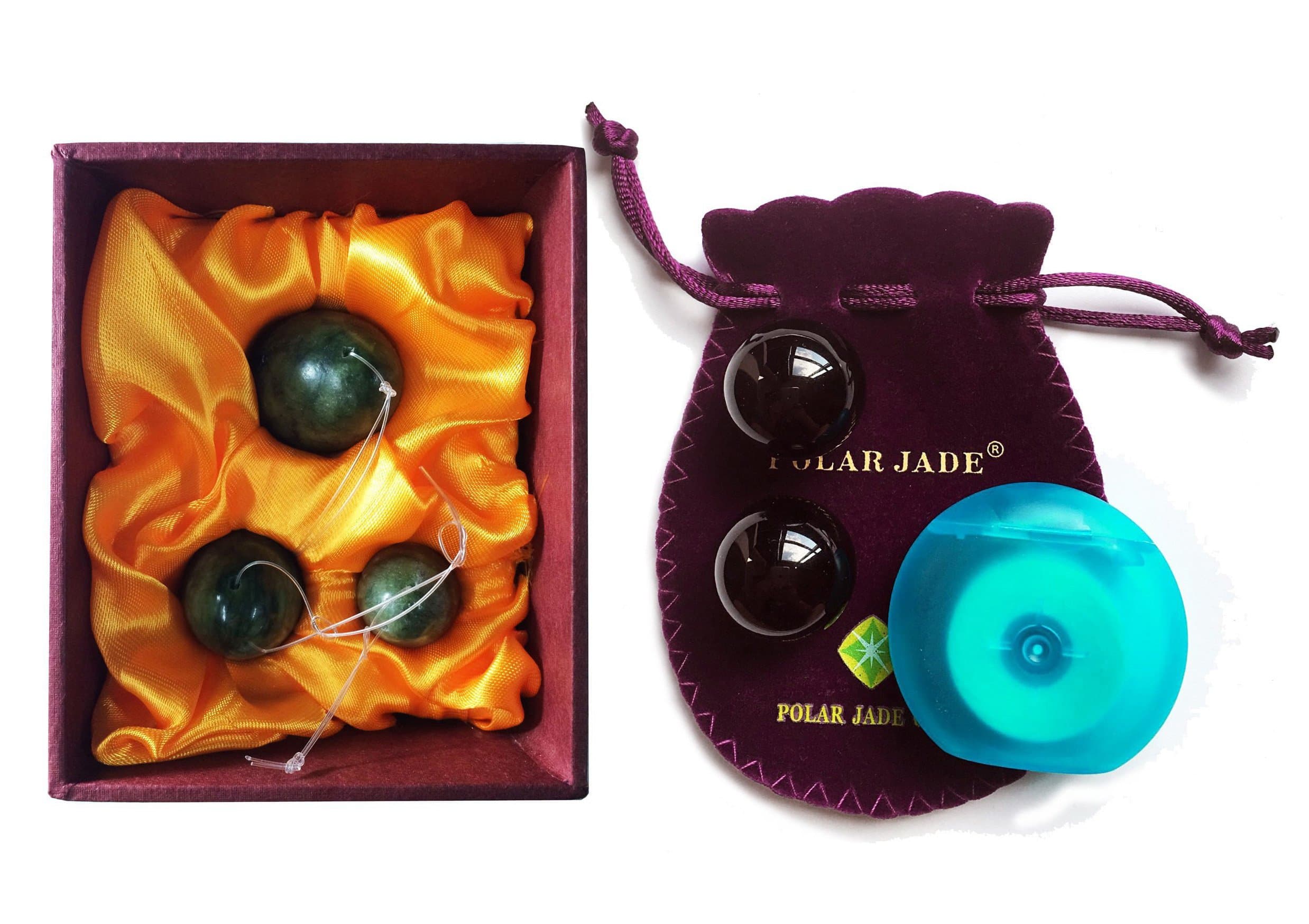 Set of 3-pcs Jade Eggs & 2-pcs Obsidianl Balls for Training Pelvic Floor Muscles to Gain Bladder Control,with Instruction, Made of Natural Stones