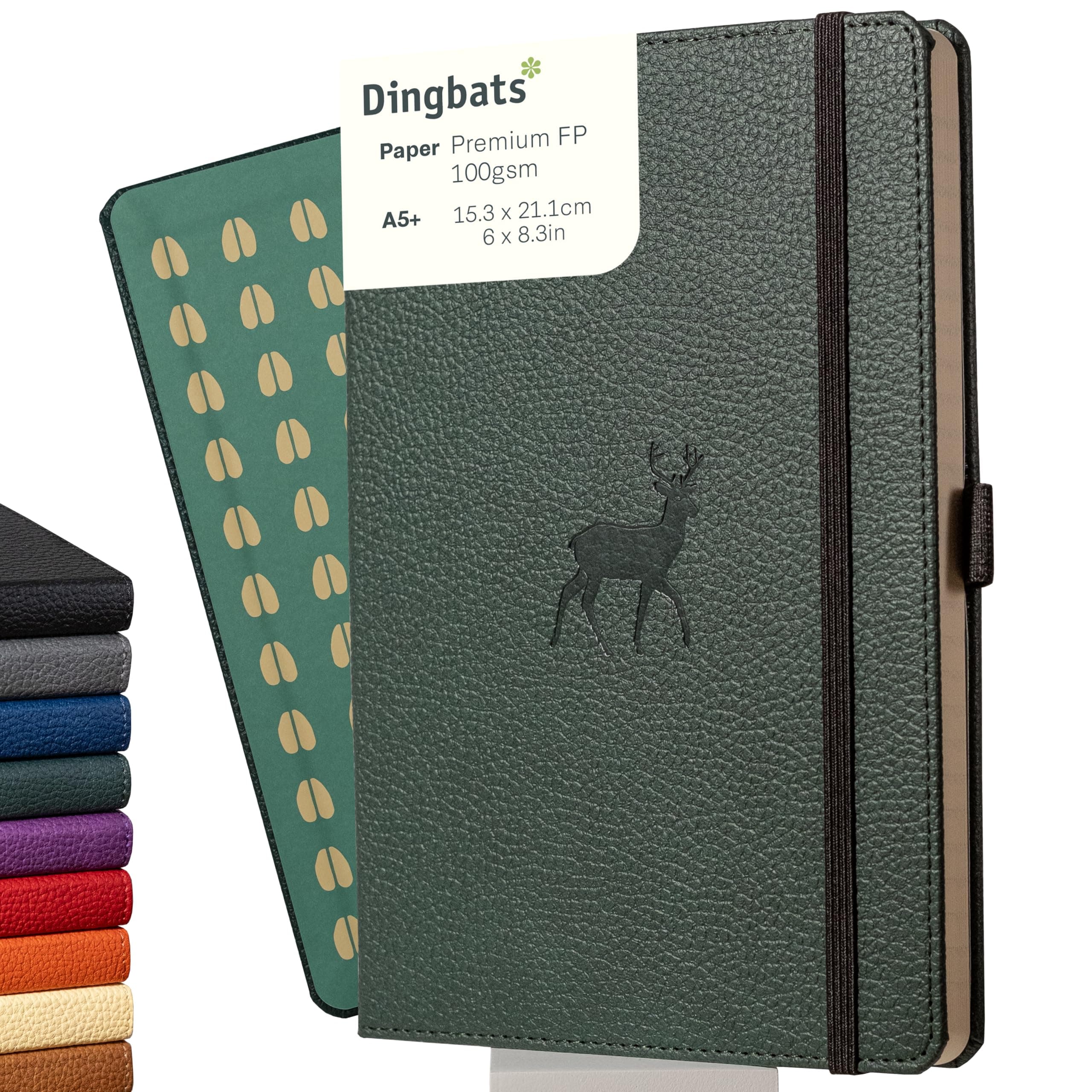 Dingbats* Wildlife Lined Writing Journal Notebook A5 - Vegan Leather Hardcover - Ideal for Work, Travel - Pocket, Elastic Closure, & Bookmark