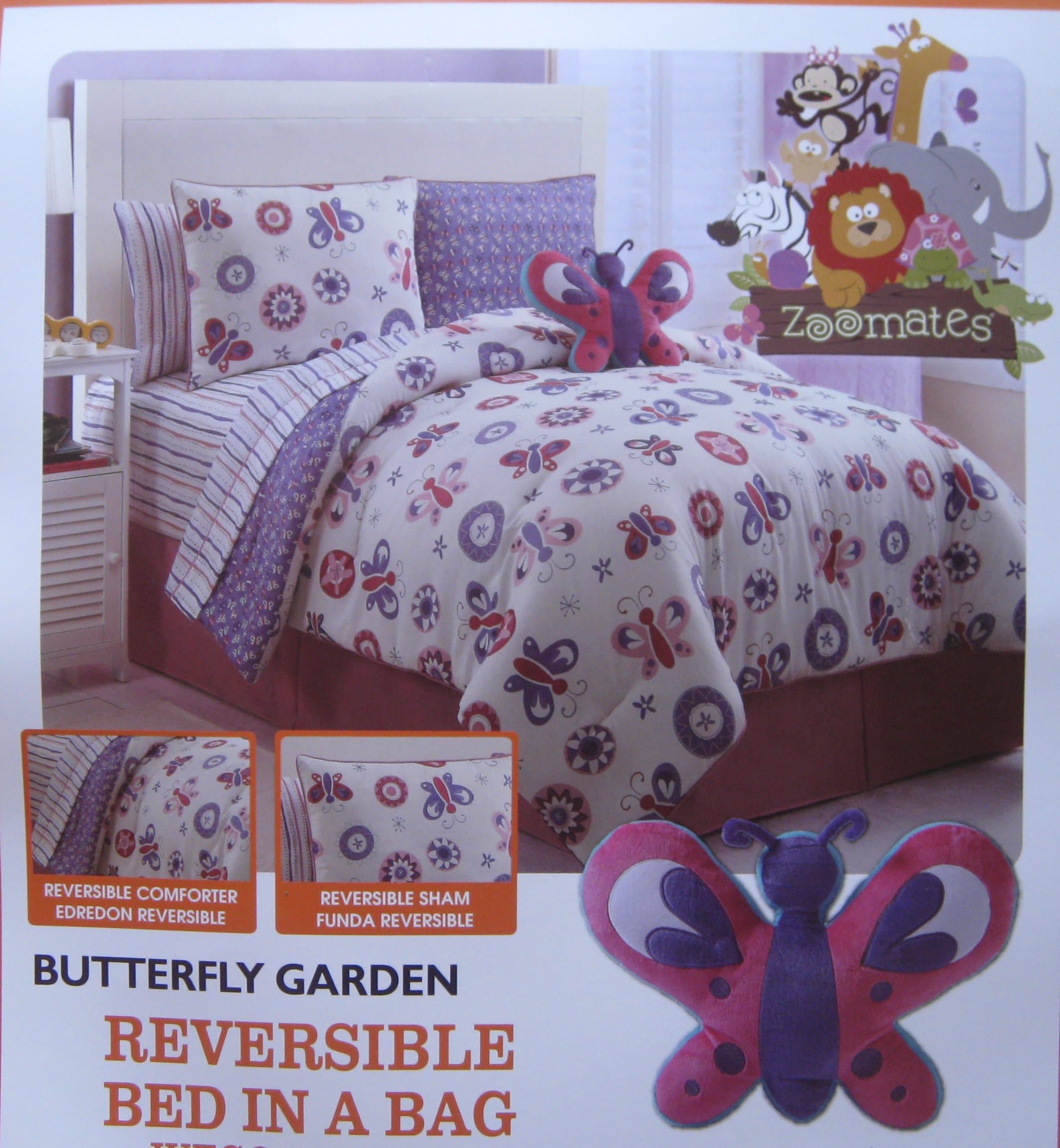 Zoomates 7pc Butterfly Twin Comforter Set Plus Toy Included