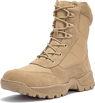 Men's 8 Inches Military Tactical Work Boot With Side Zipper - Lightweight Army Combat Desert Boot for Outdoor Use