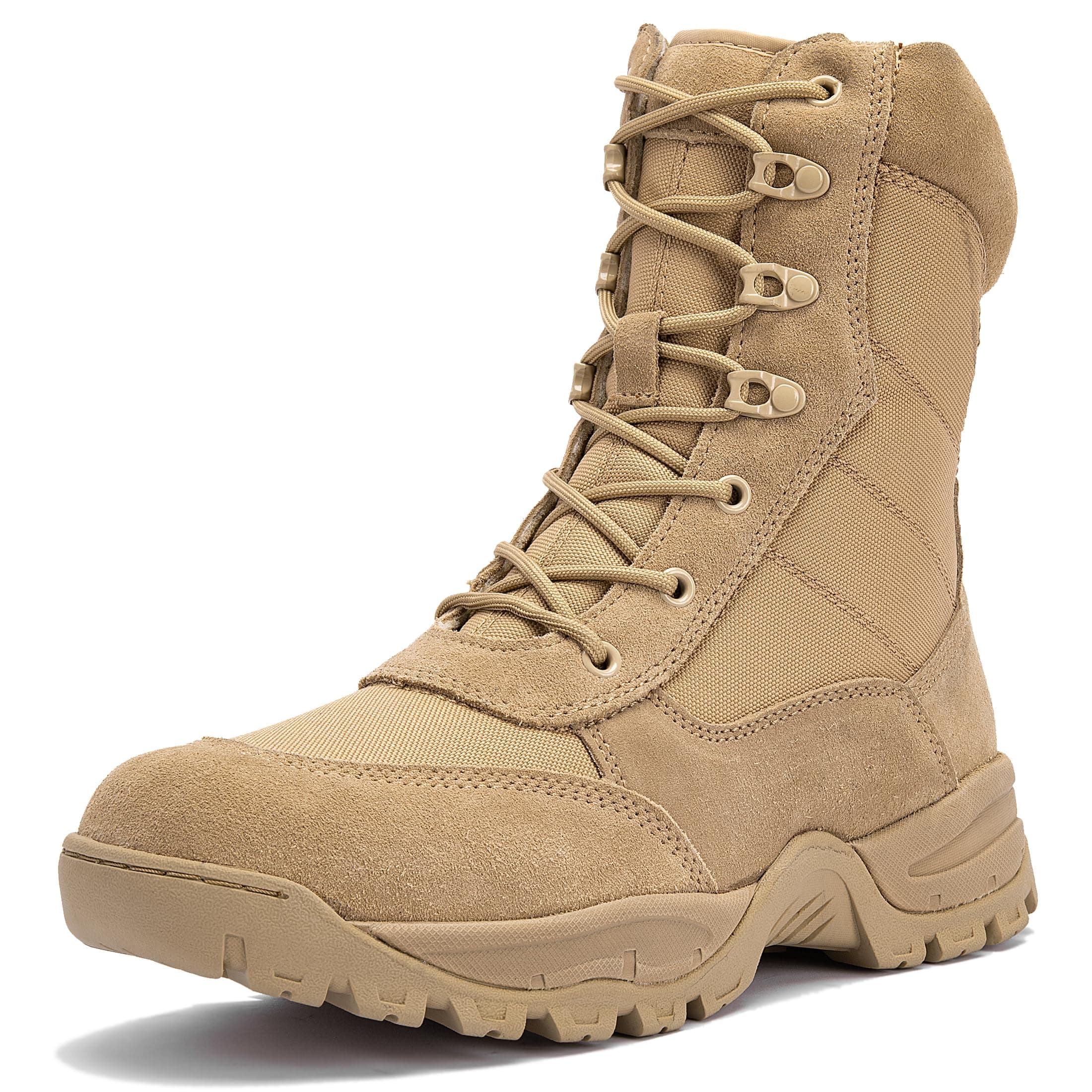 Men's 8 Inches Military Tactical Work Boot With Side Zipper - Lightweight Army Combat Desert Boot for Outdoor Use