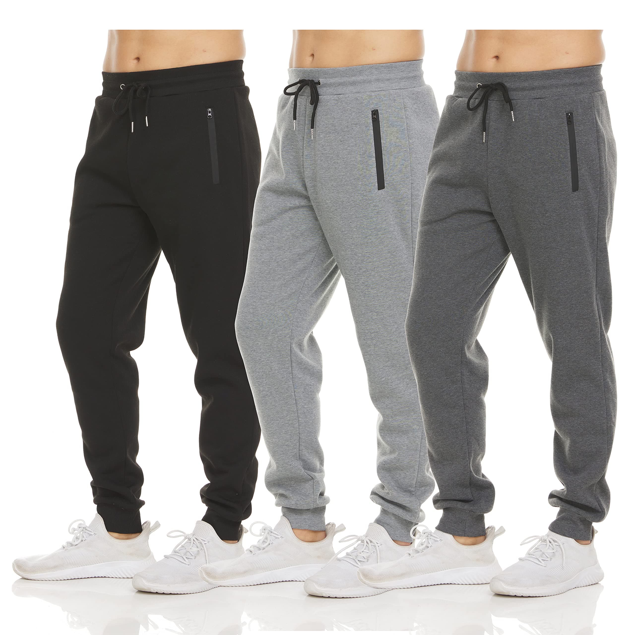 Mens Sweatpants 3 Pack Fleece Active Athletic Workout Jogger Sweatpants for Men with Zipper Pocket Size S-3XL