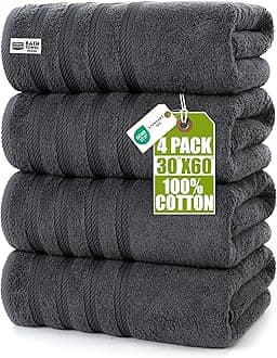 Utopia Towels 4 Pack Premium Extra Large Bath Towels Set, (30 x 60 Inches) 100% Ring Spun Cotton, Lightweight and Highly Absorbent Quick Drying Towels, Perfect for Daily Use (Grey)