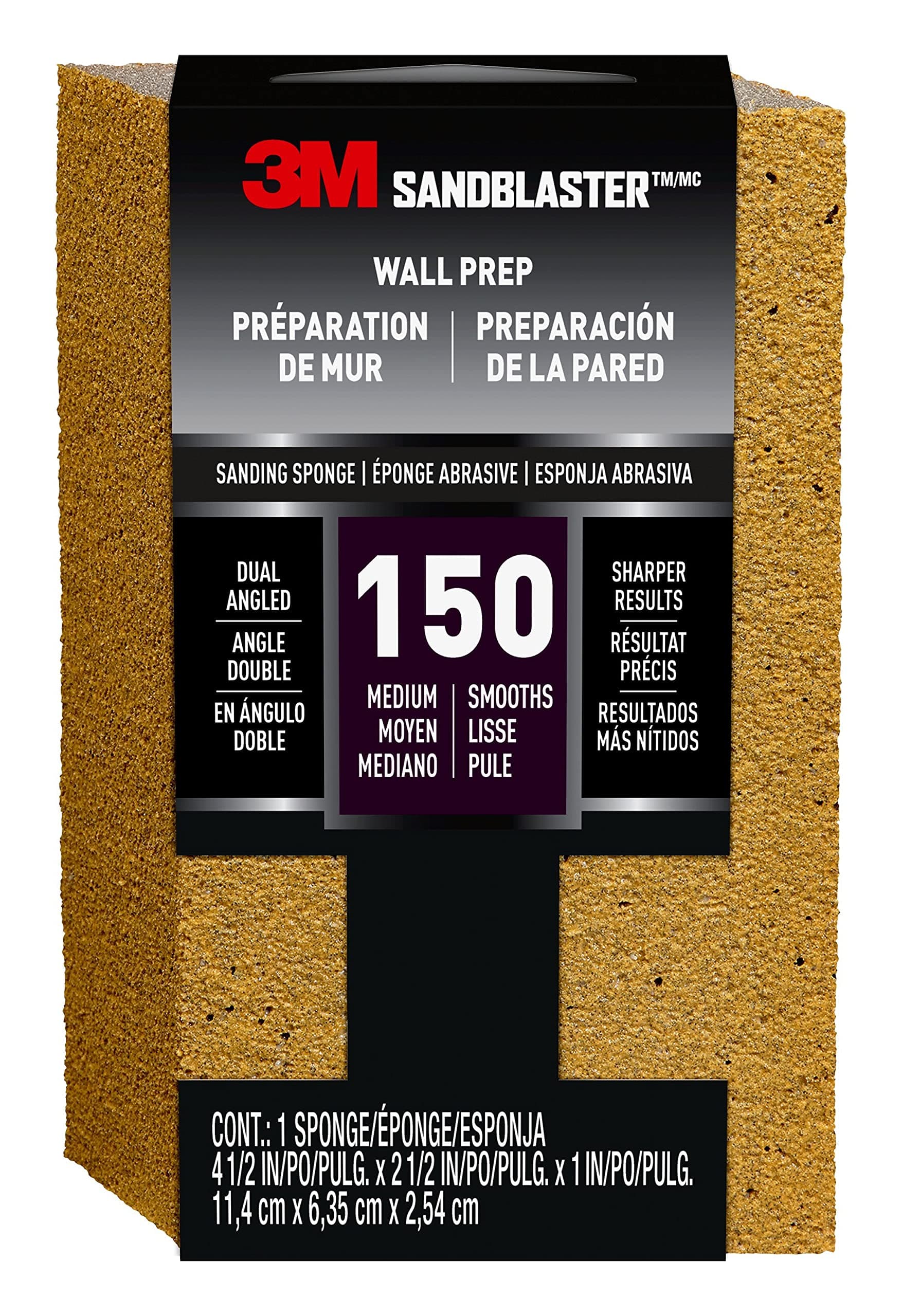3M Sandblaster Dual Angle Sanding Sponge, 150-Grit, Metal Foam, Yellow, 150 Grit