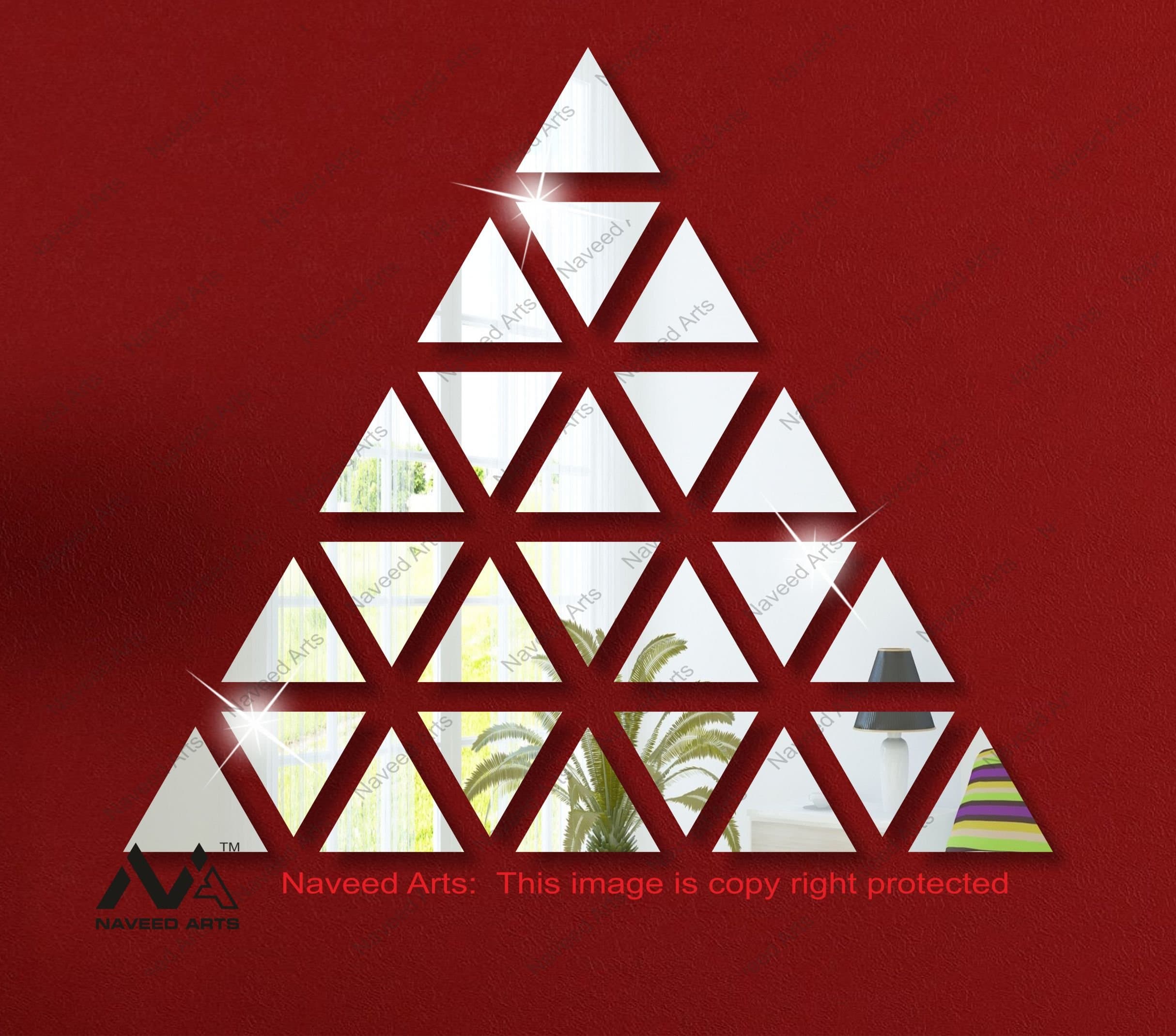 Naveed Arts - 27"x23" - Acrylic Triangle Design Wall Decor Sticker for Home and Office - Silver Mirror,JB055SM - Factory Outlet, Bill + Warranty