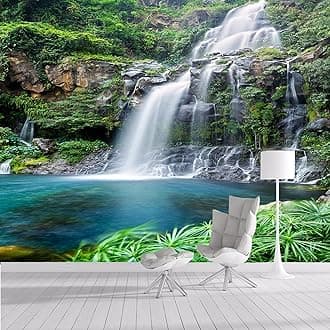 Custom Size Wall Murals，Removable Peel and Stick Self-Adhesive Wall Murals Large Photo Wallpaper,3D Waterfall Lake Forest Natural Scenery for Living Room Bedroom