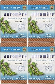 Auromere Ayurvedic Bar Soap, Tulsi Neem - Eco Friendly, Handmade, Vegan, Cruelty Free, Natural, Non GMO (2.75 oz), 4 pack