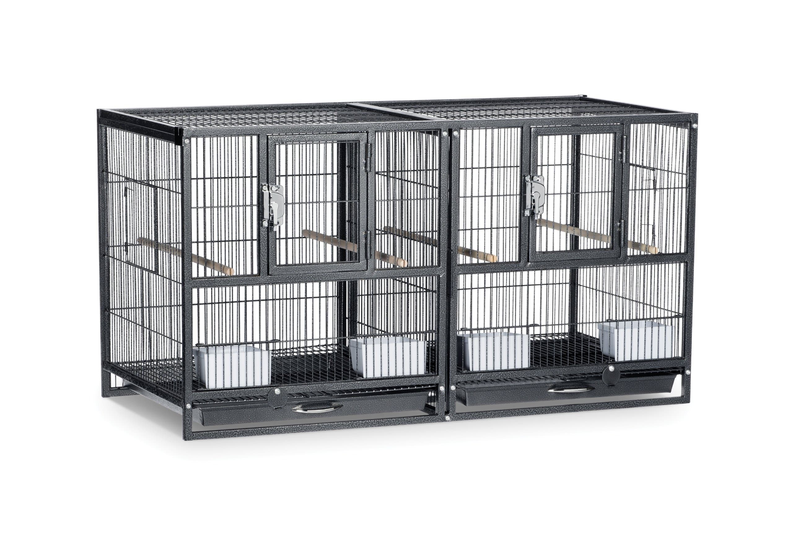 Prevue Pet Products Deluxe Divided Breeder Cage - Stackable Breeding Cage with Divider, Stand Alone Enclosure with Wooden Perches, Food and Water Cups, for Finches, Canaries, and Small Birds - Black