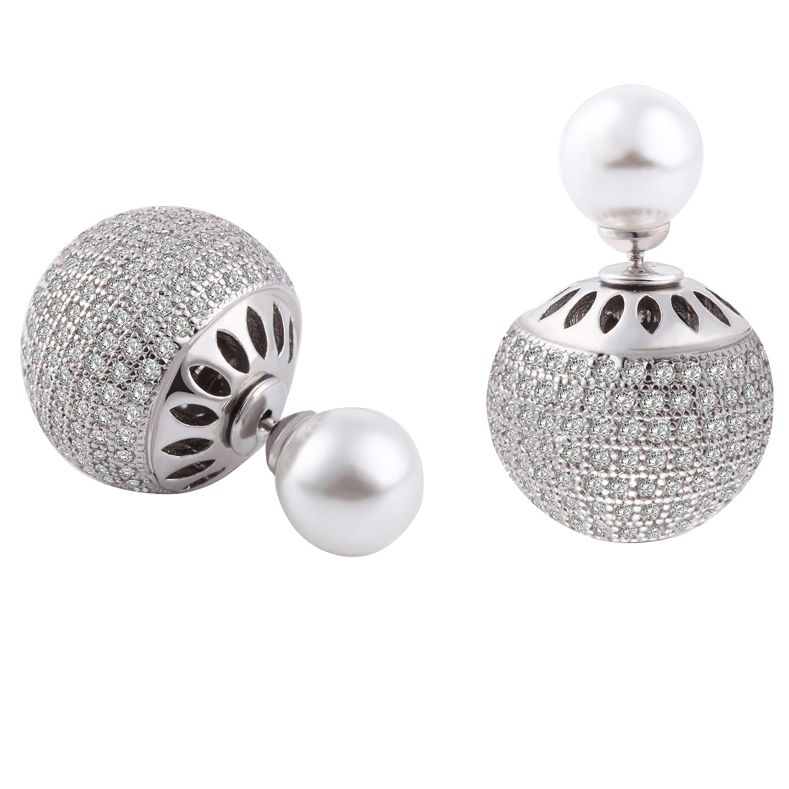 Simple Crystal Double Sided Front Back Ball Stud Earrings for Women Girls Hypoallergenic