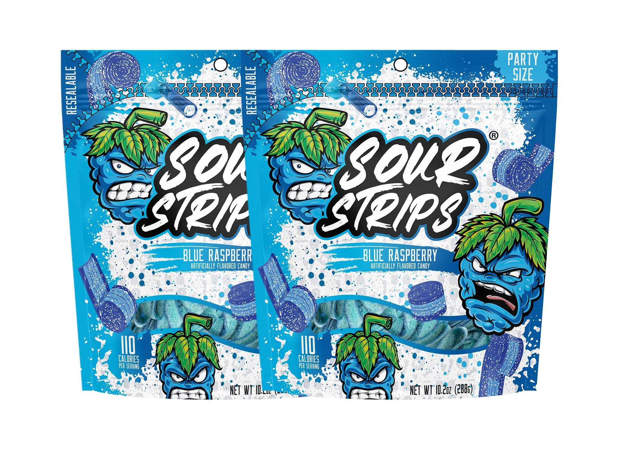 Sour Candy Belts, Blue Raspberry Resealable Candy Bags, 10.2 Ounce (Pack of 2)
