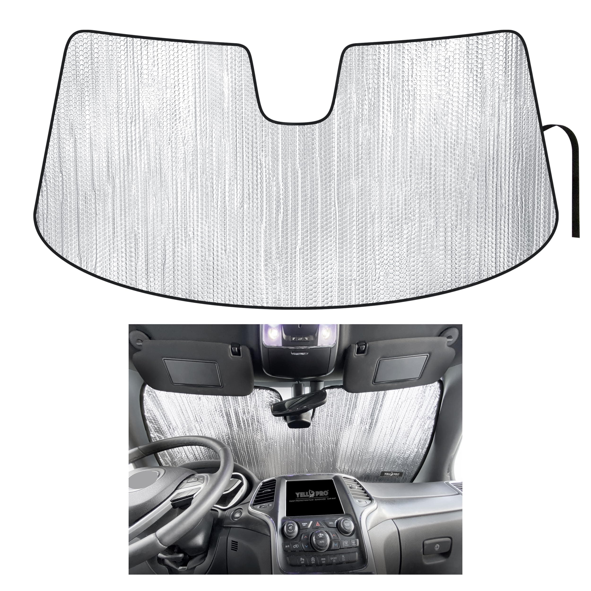 YelloPro Custom Fit Reflective Front Windshield Sunshade Accessories for 2014 2015 2016 2017 2018 2019 2020 2021 Jeep Grand Cherokee SUV (Does Not Fit Grand Cherokee L) - Made in USA