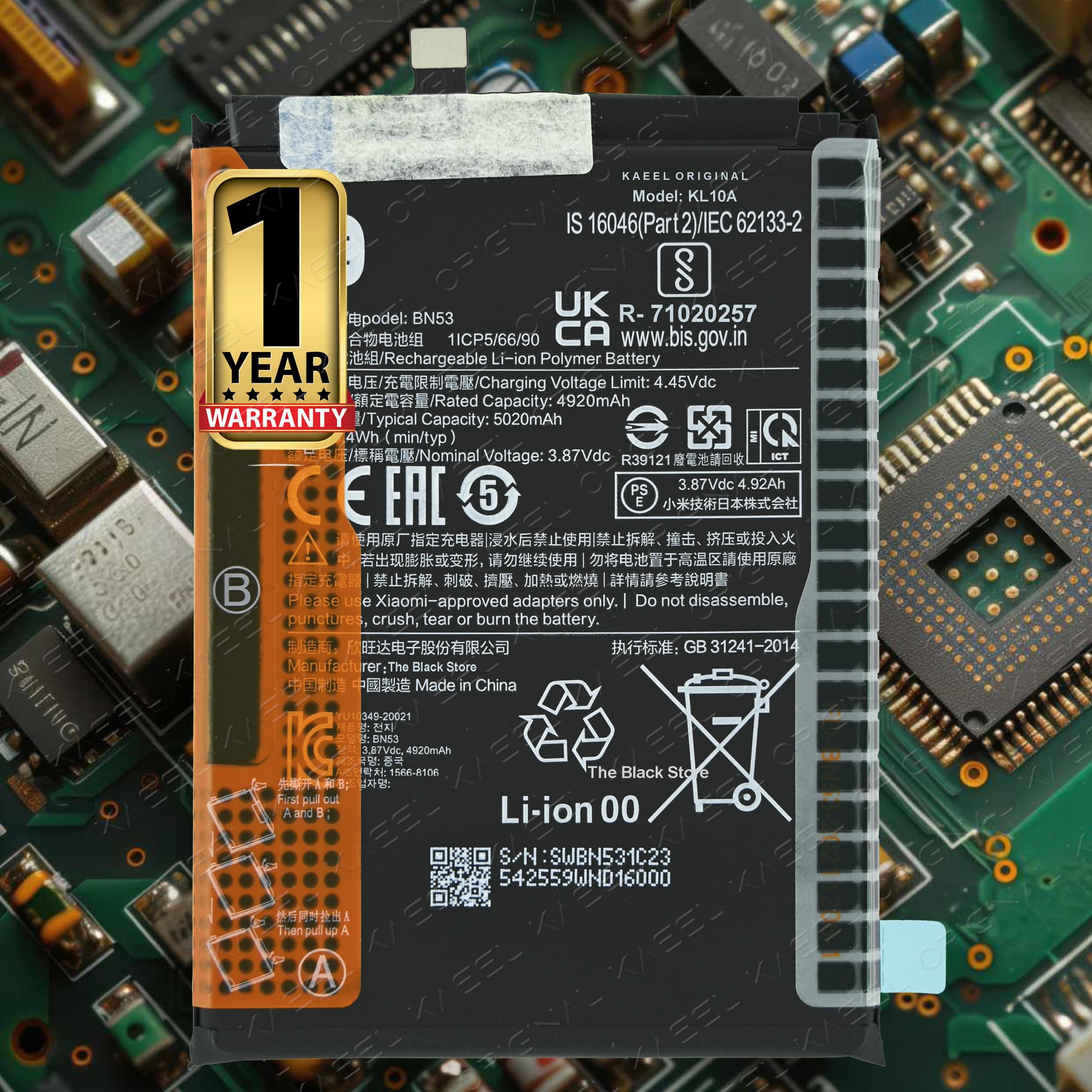 Original BN53 [5020mAh] Battery for Xiaomi Redmi Note 10 Pro/Poco M2 Pro with 1 Year Warranty* (Dark Night, MZB9624IN)