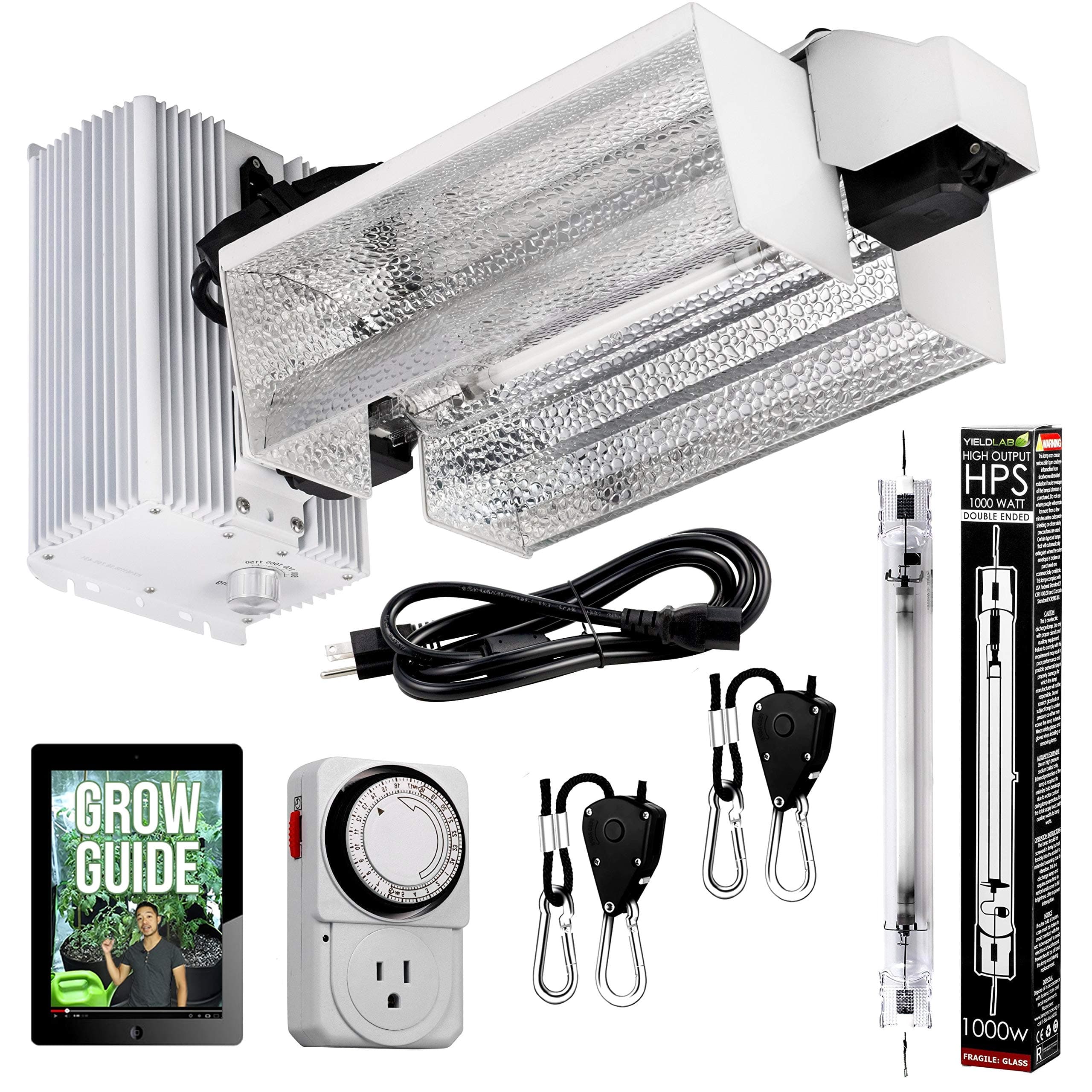 1000w HPS Open Wing Double Ended Reflector Grow Light Kit - 1000w Ballast and Hood - Air Cooled Grow Hood