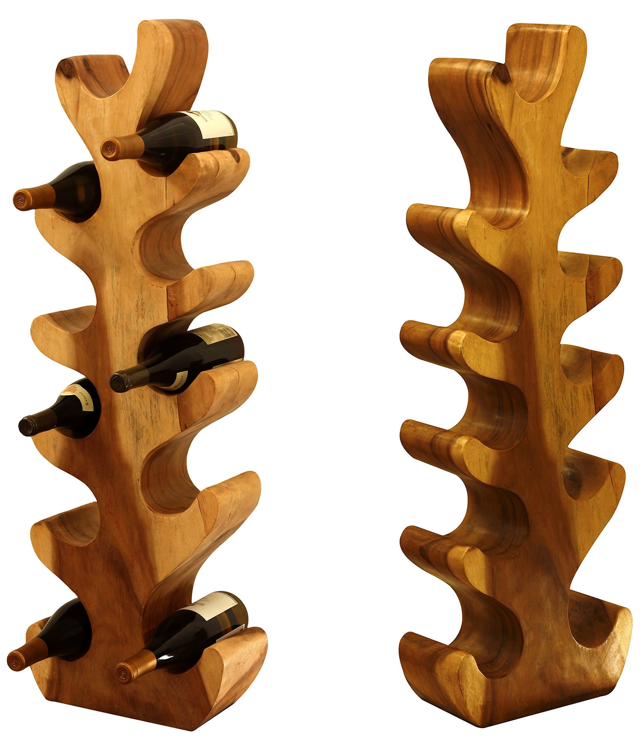 G6 Collection 39" Tall Solid Heavy Wooden Handmade 11 Bottles Wine Rack Bottle Holder Free Standing Wood Rustic Hand Carved Home Decor Accent Decoration Gift Bar Art Handcrafted Decorative Artwork