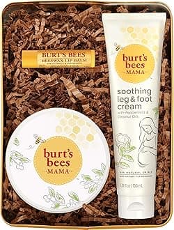 Burts Bees Mama Bee Gift Set with Tin, 3 Pregnancy Skin Care Products - Leg & Foot Cream, Belly Butter and Original Beeswax Lip Balm