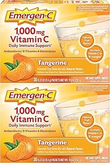 Emergen-C 1000mg Vitamin C Powder, with Antioxidants, B Vitamins and Electrolytes, Vitamin C Supplements for Immune Support, Caffeine Free Drink Mix, Tangerine Flavor - 60 Count/2 Month Supply