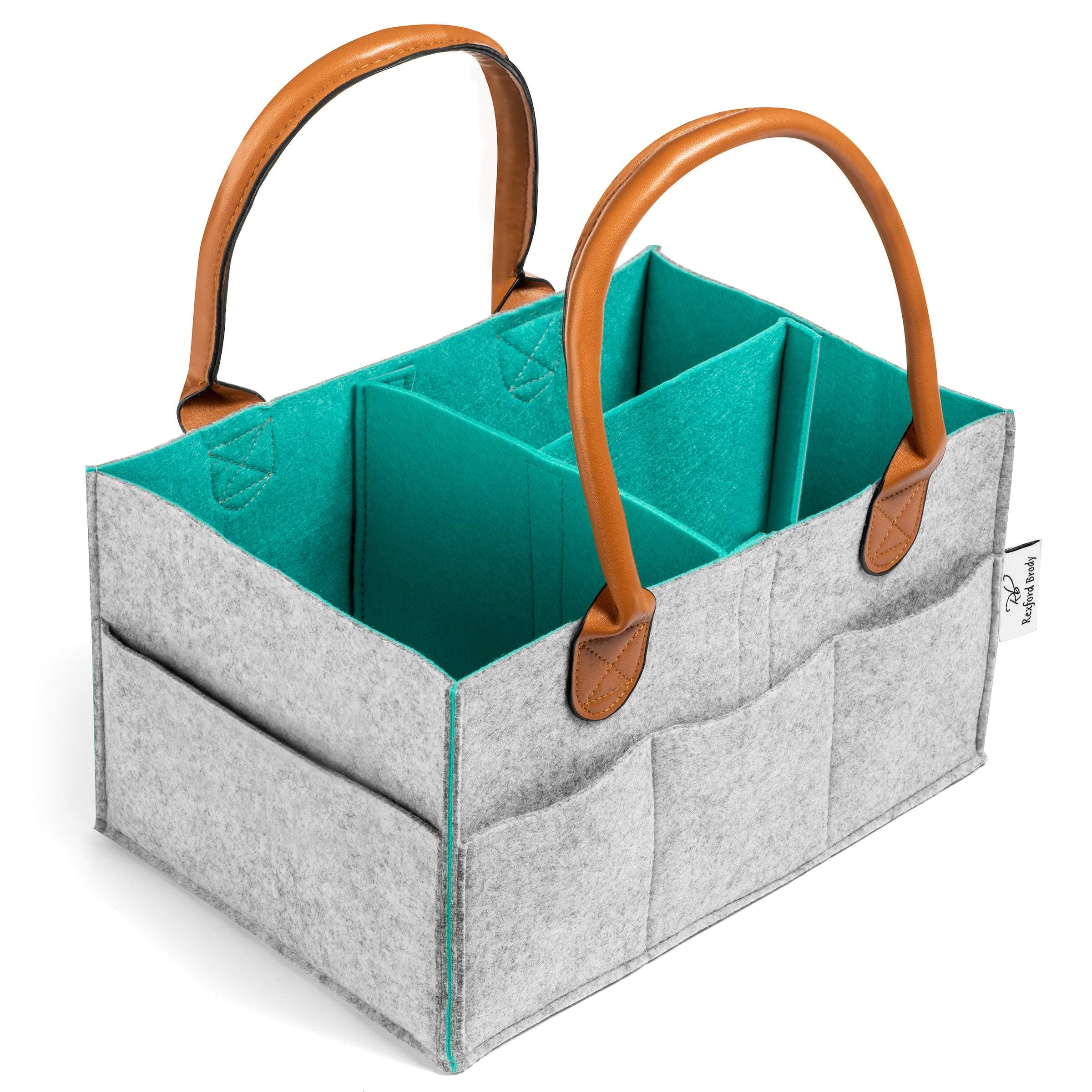 Diaper Caddy Organizer - Extra Sturdy Double-Wall Felt Construction with Thick Leather Handles - Use for Any Portable Storage Needs - Stylish & Modern Two-Color Design