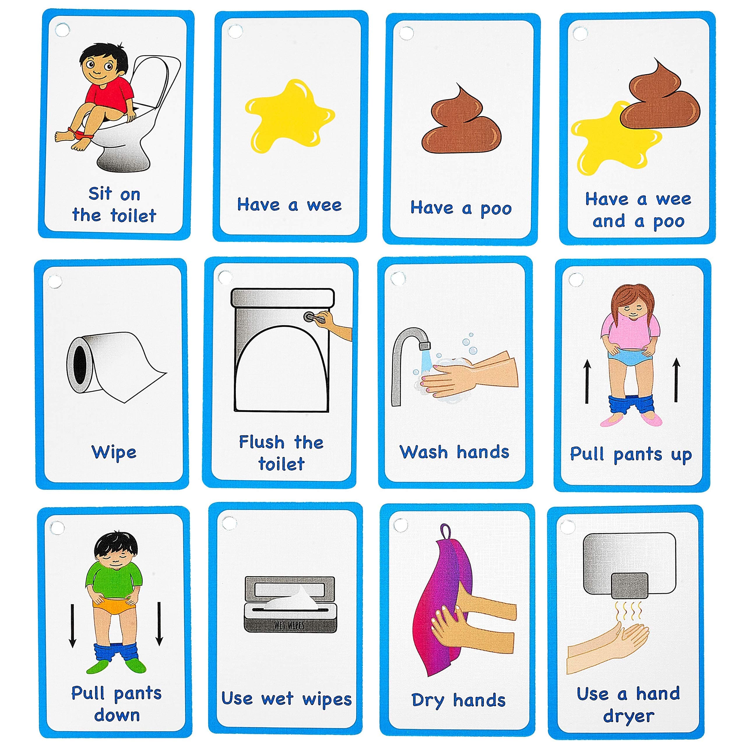 Amonev My Toilet Routine Cards 12 PECS Flashcards for visual aid Special Ed, Speech Delay Non Verbal Children and adults with Autism or Special Needs