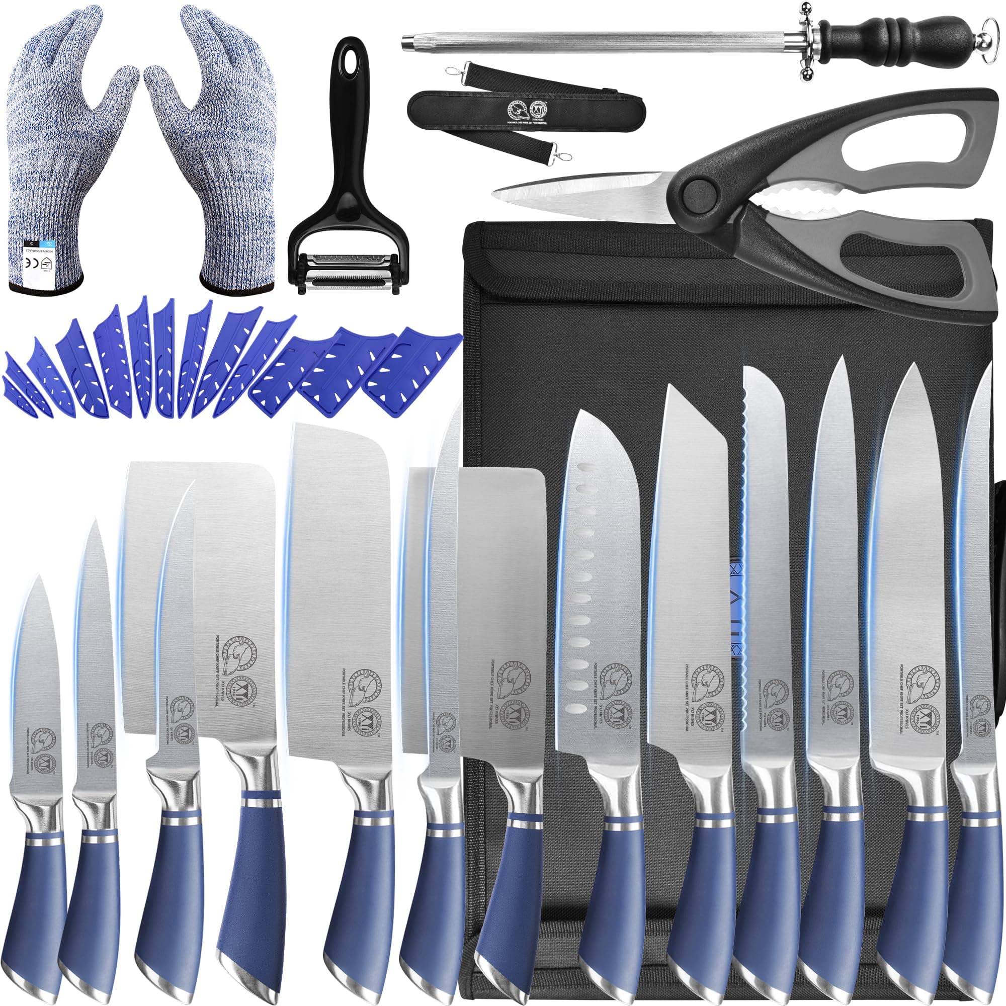 XYJ Knives,Professional Knife Sets for Master Chefs,Meat Cleaver Butcher for Camping,Chef Knife Set with Bag