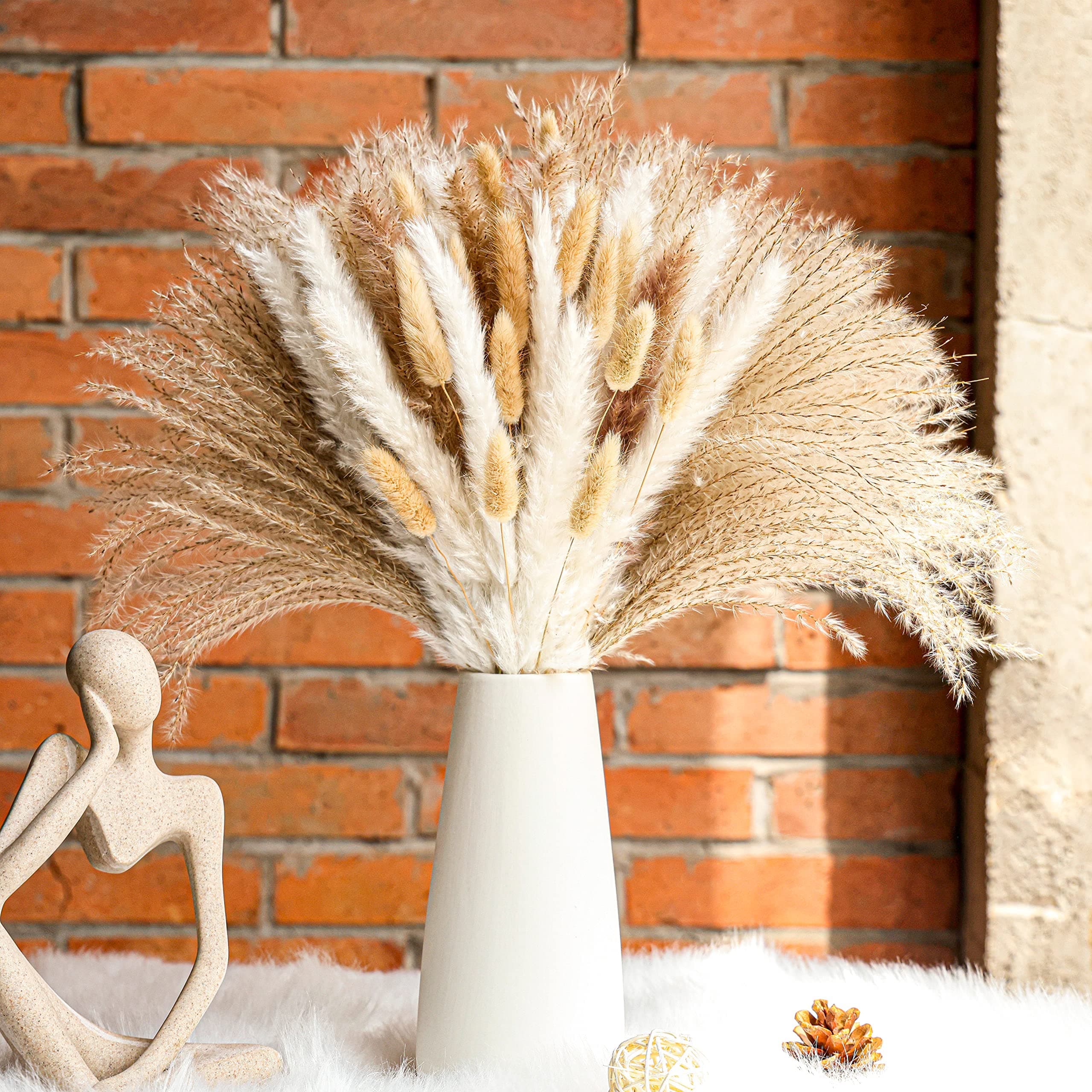 Der Rose 120 pcs 17 Inches Dried Pampas Grass for Boho Bathroom Bedroom Kitchen Living Room Office Home Room Decor Aesthetic